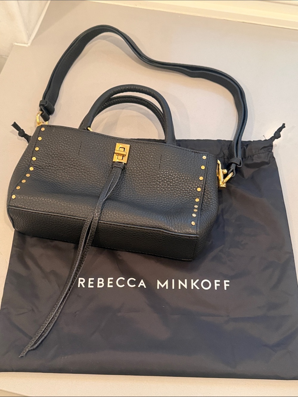 NWT Rebecca Minkoff Black Leather Studded Darren Top Handle Crossbody Bag - Picture 4 of 13